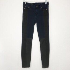 J Crew Midrise Toothpick Cigarette Skinny Colorblock Jeans Size 24 Blue Black